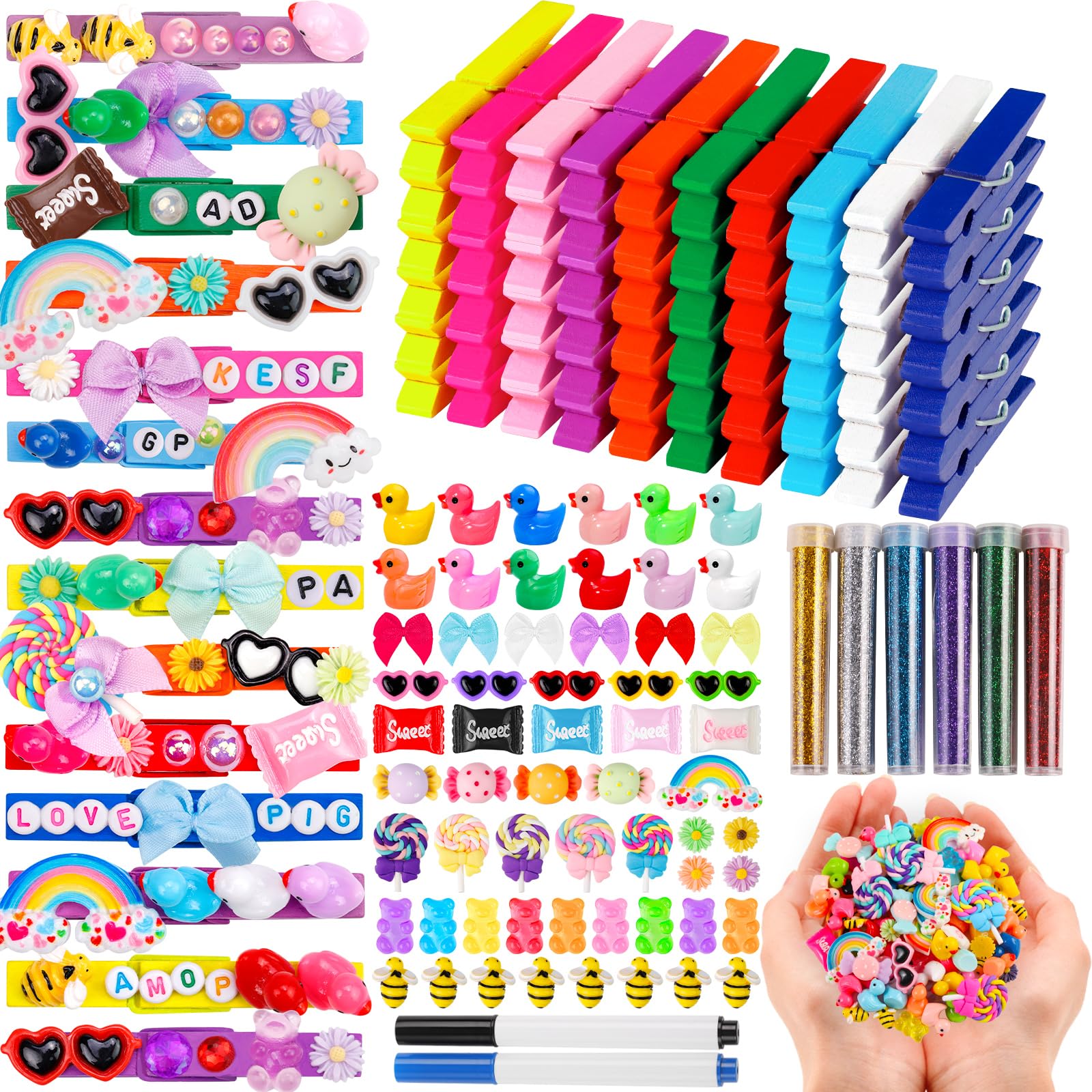80 Set Cheer Pins Spirit Clips Clothes Wooden Pins for Backpacks